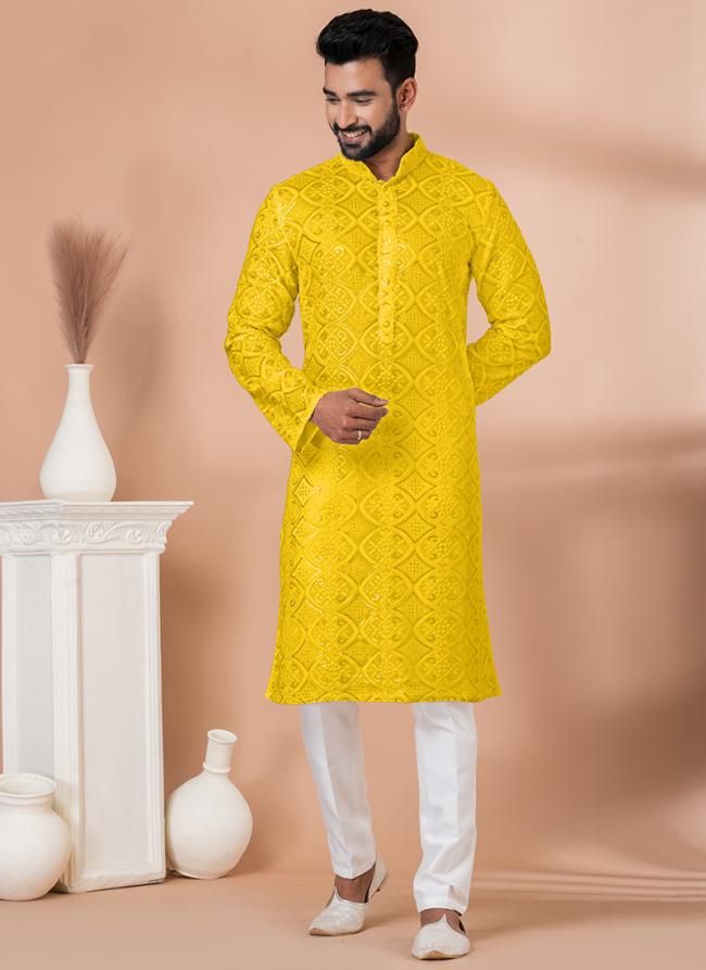 Viscose Yellow Festival Wear Sequins Work Readymade Kurta Pajama